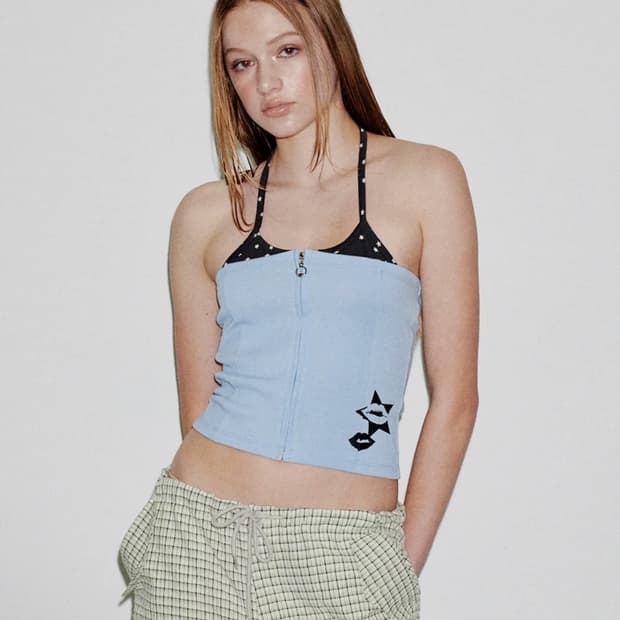 러닝하이 레이어드 슬리브리스 탑 스카이 블루