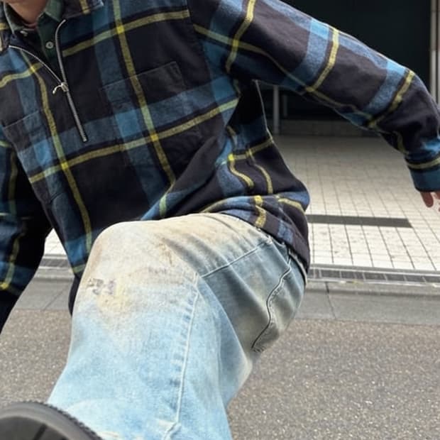 오베이 오가닉 하프집업 체크 셔츠
