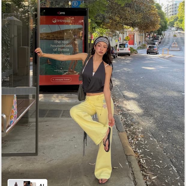 FLOWER APPLIQUE BOOTCUT PANTS YELLOW