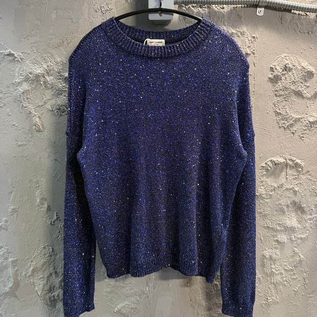 M 생로랑 SAINT LAURENT 파리 시퀸 글리터 니트 블루