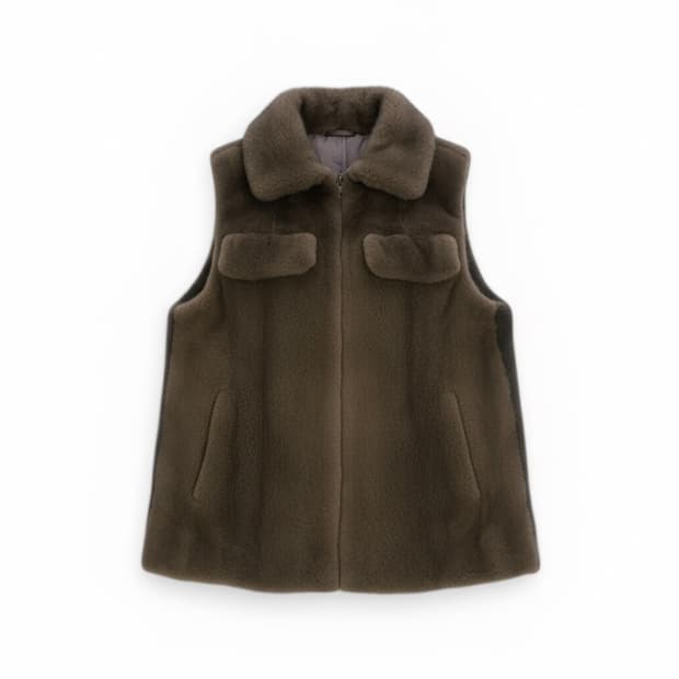 천연 밍크 넥카라 베스트 조끼 