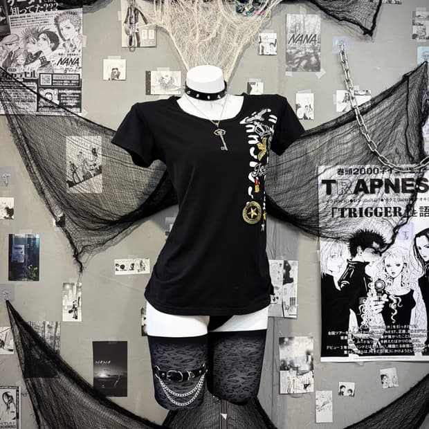Y2K patch back web mesh short sleeve