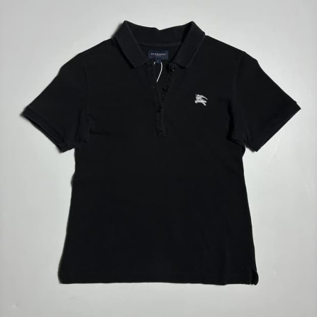 버버리 00's 자수 로고 블랙 반팔 카라 티셔츠 R2646