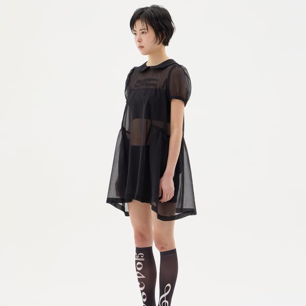 (새상품)복복 bocbok 블랙 시스루 원피스 블라우스 음표 악기