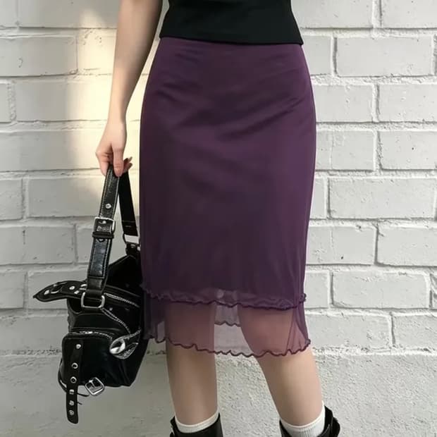 레이어 퍼플 미디스커트