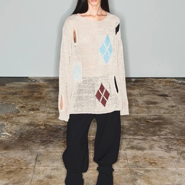 더오픈프로덕트) 아가일 컷아웃 니트