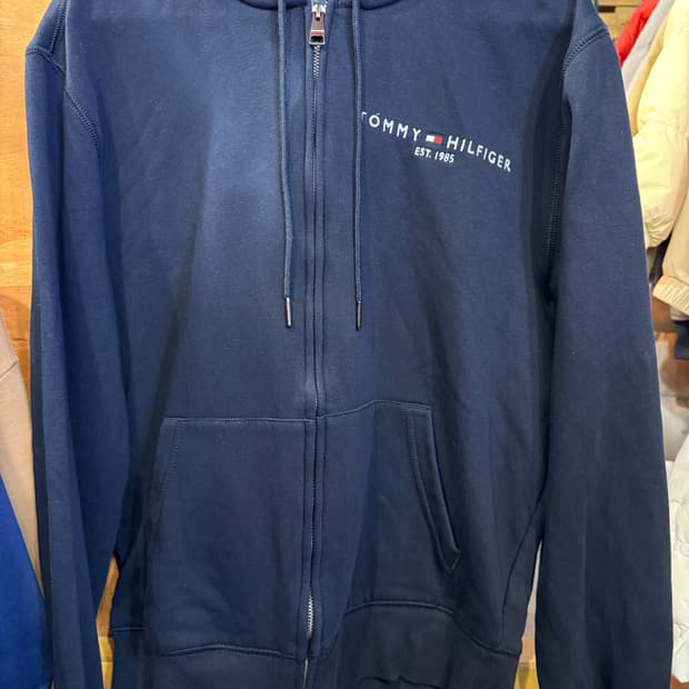 타미힐피거 자수로고 블랙 후드집업