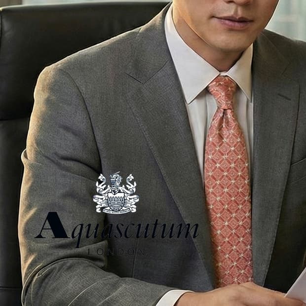 아쿠아스큐텀 실크 핑크 패턴 넥타이 9.2cm A+등급 E785
