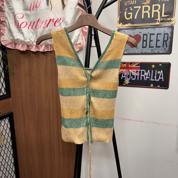 Stripe Eyelet Sleeveless Top