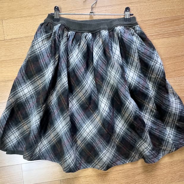 빈티지 그린 A라인 체크무늬 스커트 치마 모리걸