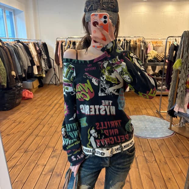 히스테릭글래머 블랙 패치 롱슬리브