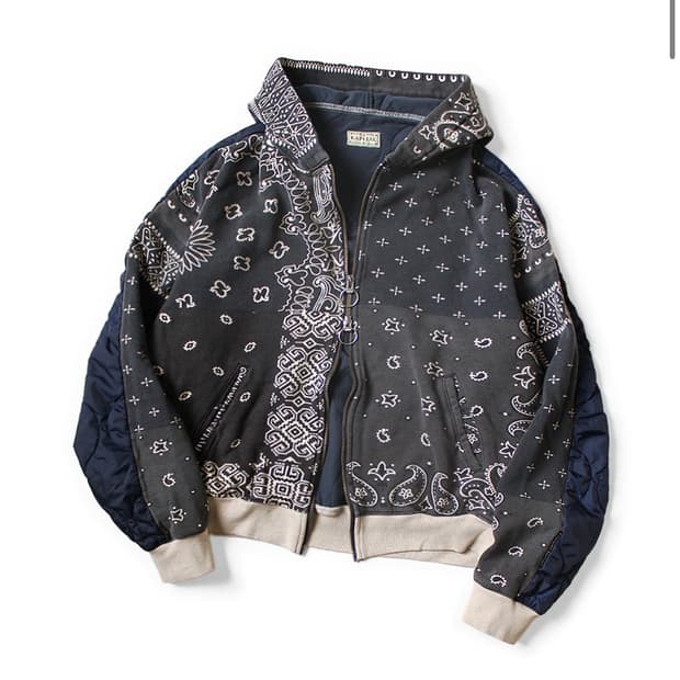 새상품4사이즈) Kapital 캐피탈 플리스 반다나 비부악 후드 블루종