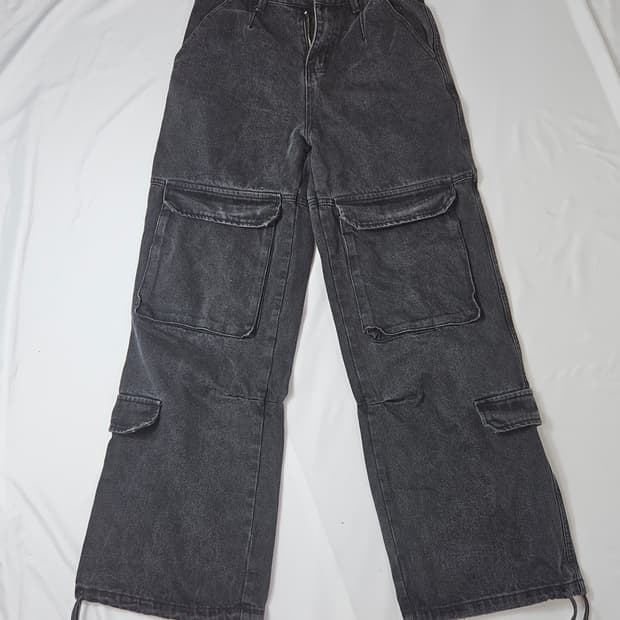 게이트리스 멀티 데님 카고팬츠 흑청 진 S