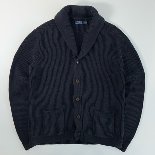Polo  폴로 랄프로렌 자수 코튼 네이비 숄카라 니트 가디건