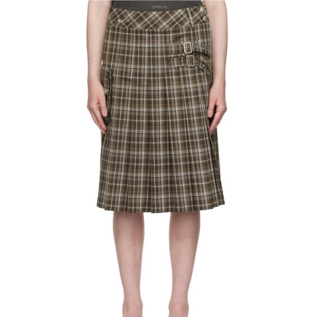 OPEN YY CHECK CARGO POCKET MIDI SKIRT