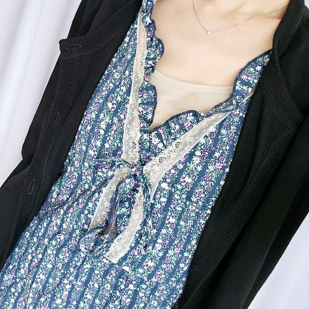 일본빈티지 플라워 레이스 슬리브리스 탑 + 나시 세트 (여리핏)