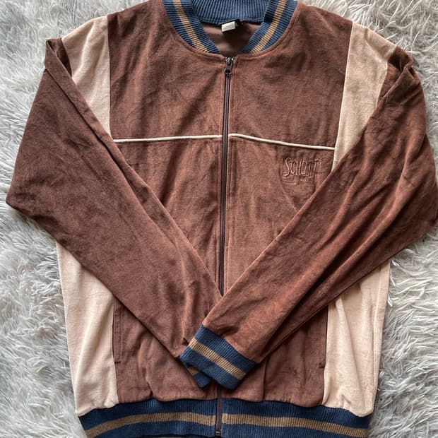 SCHOTT 쇼트 벨벳 트랙 자켓 브라운 빈티지