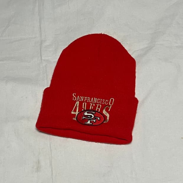 빈티지 샌프란시스코 49ers 자수로고 커프 비니 레드