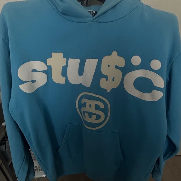 스투시 x CPFM 8볼 피그먼트 다이드 후드 블루 