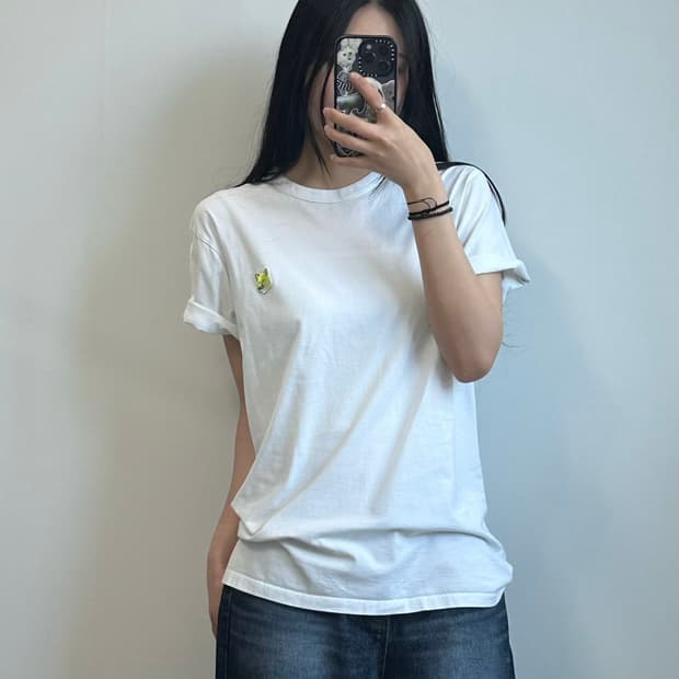 매종키츠네 폭스헤드 패치 화이트 반팔 티셔츠