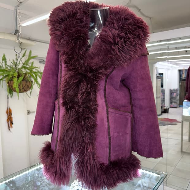 wine shearling jacket