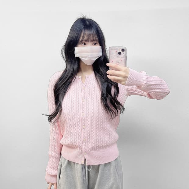 폴로 랄프로렌 포니 로고 케이블 라운드 가디건 핑크