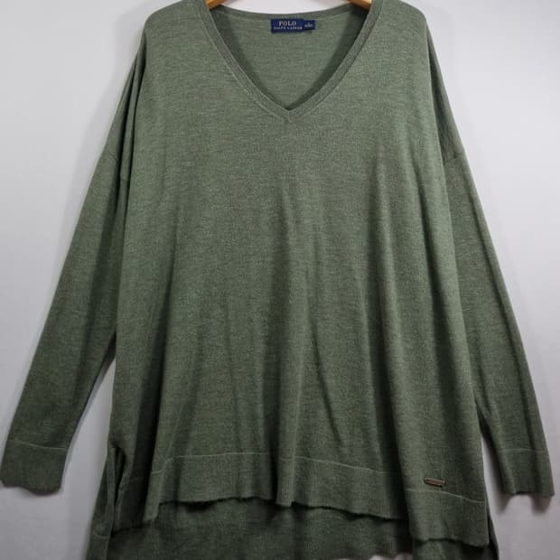 오버핏 S ) 폴로랄프로렌 그린 브이넥 니트