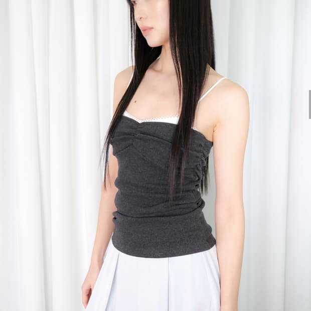 (택O) 루즈슬립오버 레이어드 소프트 니트 캐미솔 슬리브리스 차콜