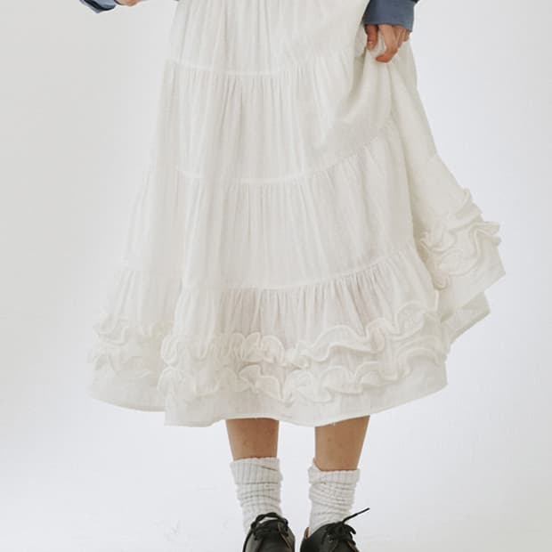 플리즈프로젝트 미들 프릴 스커트 화이트