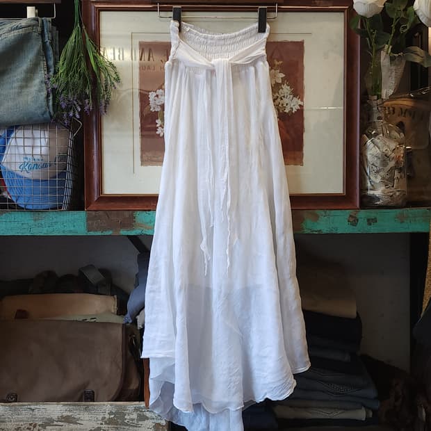 90s 빈티지 스커트 유럽  화이트 스커트 밴딩 허리끈