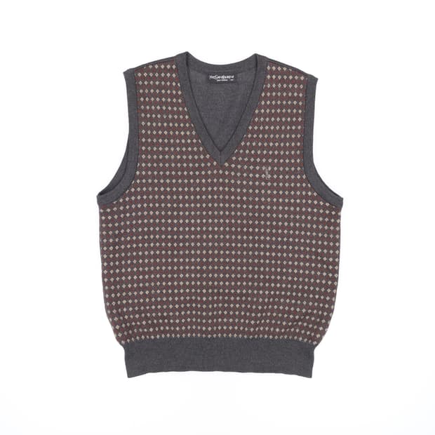 95 입생로랑 빈티지 땡땡이 체크 브이넥 니트 4279