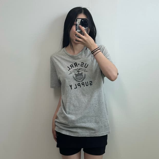 더블알엘 스펠아웃 그레이 반팔 티셔츠