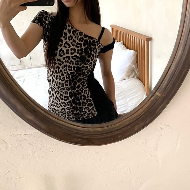 Leopard asymmetric off-shoulder top