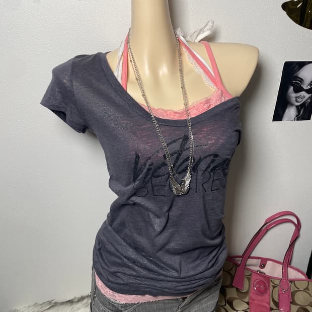 Victoria secret 오네갸루 글리터 오프숄더 반팔티