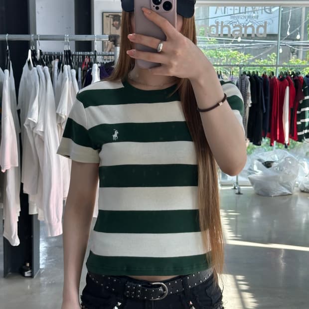 폴로랄프로렌 포니 스트라이프 반팔티 아이보리그린
