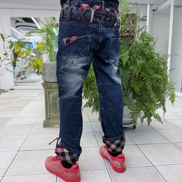 double waist washed jeans