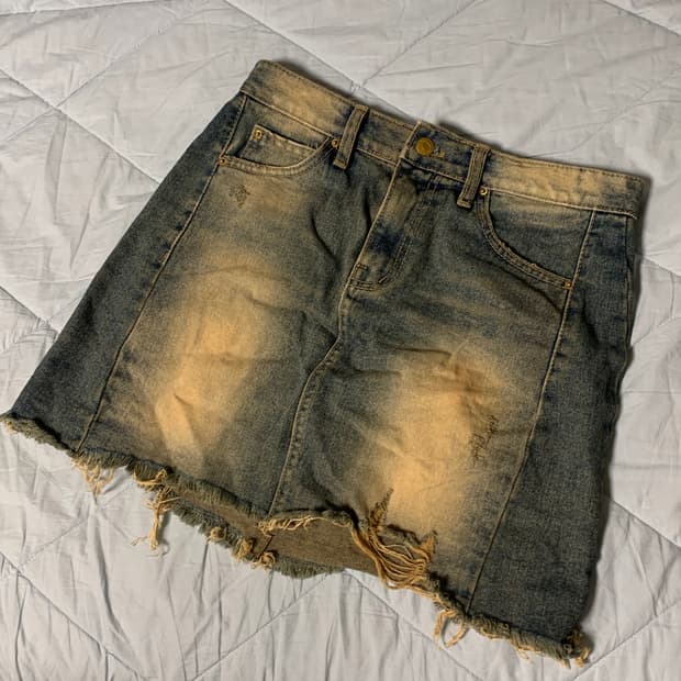 빈티지 데미지 스커트 진청 카키
