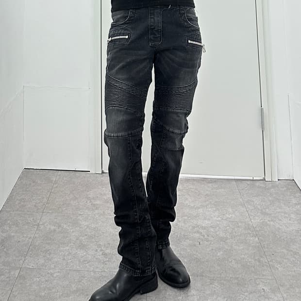 Vintage zipper detail biker jeans