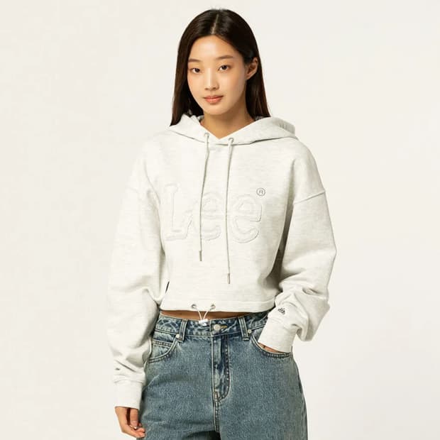 Lee 우먼 크롭 빅 트위치 후드 티셔츠 라이트 그레이