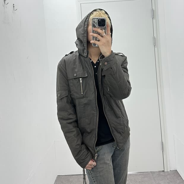 Grunge khaki brown multi pocket bomber