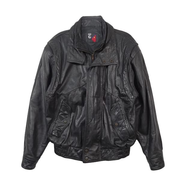 ROW G 빈티지 블랙 헤비 레더 봄버 자켓 L