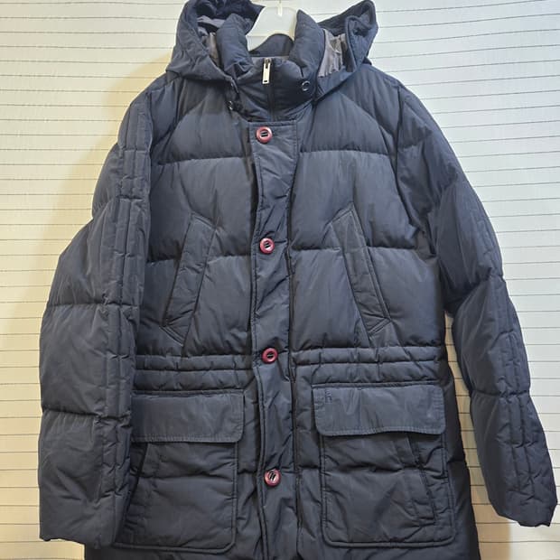 헤지스 네이비 후드 다운 점퍼