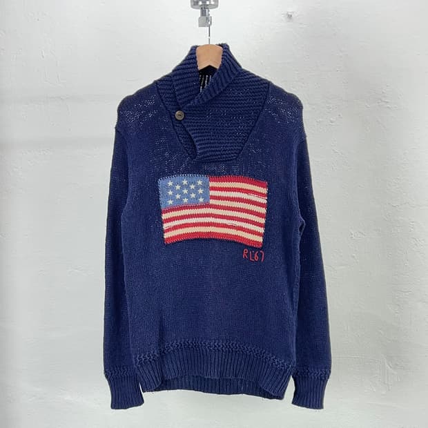 폴로 랄프로렌 usa 성조기 숄카라 코튼 니트 스웨터