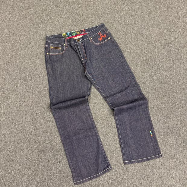 American vintage 독수리 자수 와이드 데님팬츠