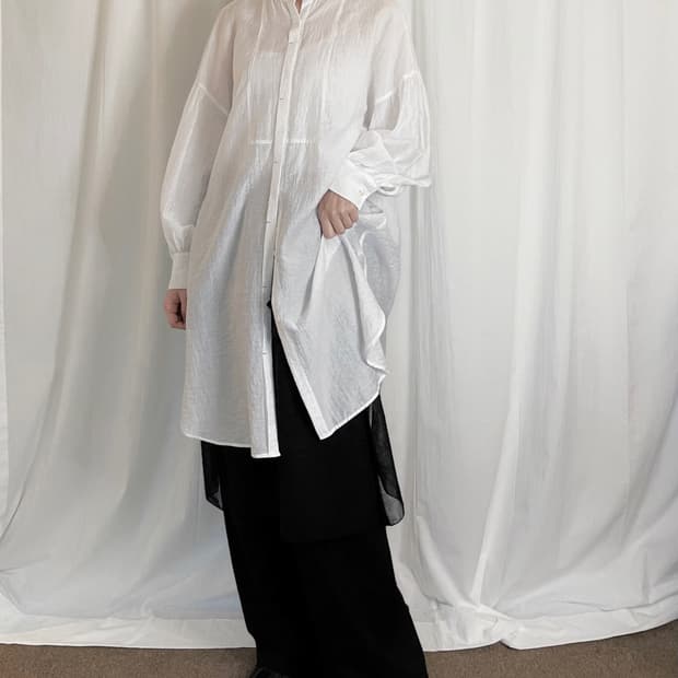 China Collar Long Shirt - White