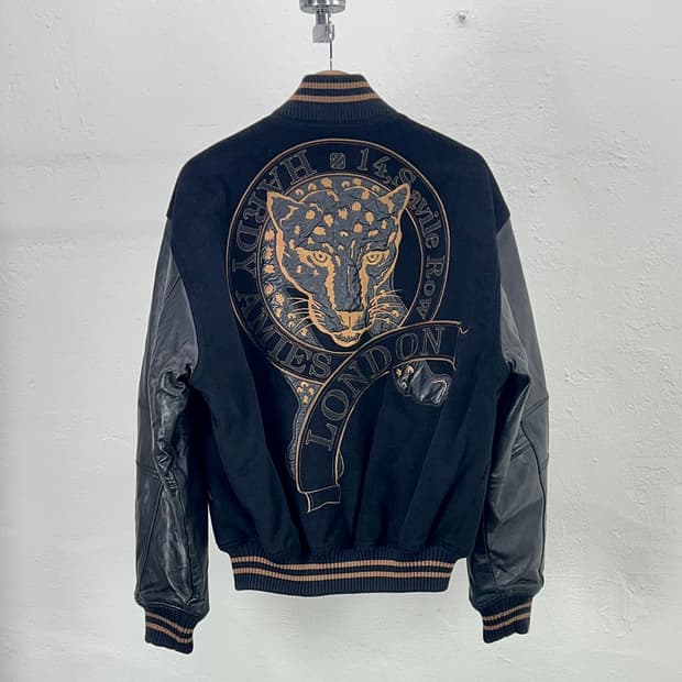 하디 에이미스 레오파드 카우레더 퀼팅 바시티 자켓