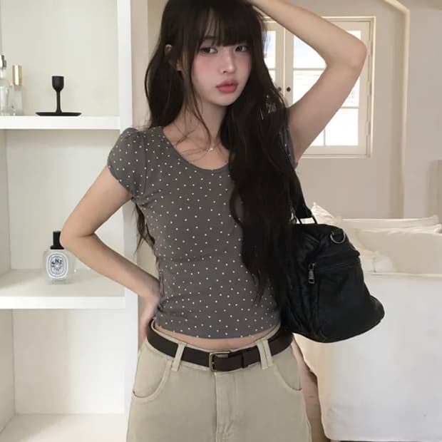 애니원모어 네쿠 스타 별 캡소매 퍼프 반팔 티셔츠