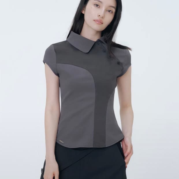 미세키 서울 Diagonal placket layered shirt CH