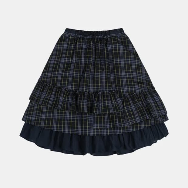 오헤시오 CHECK FRILL MIDI SKIRT, NAVY