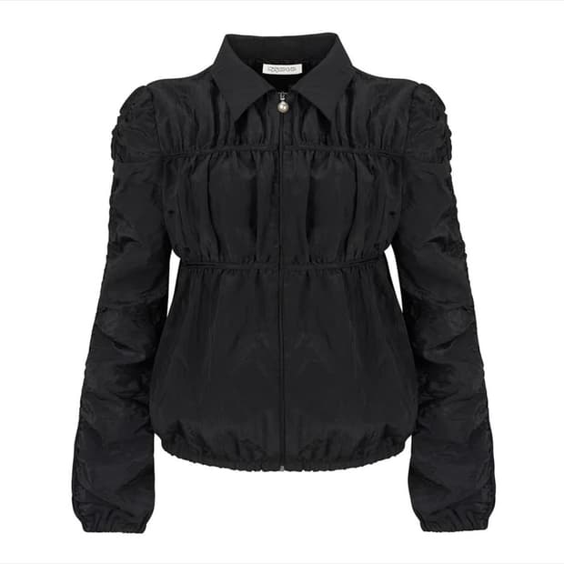 루즈슬립오버 스파클 셔링 펄 자켓 블랙